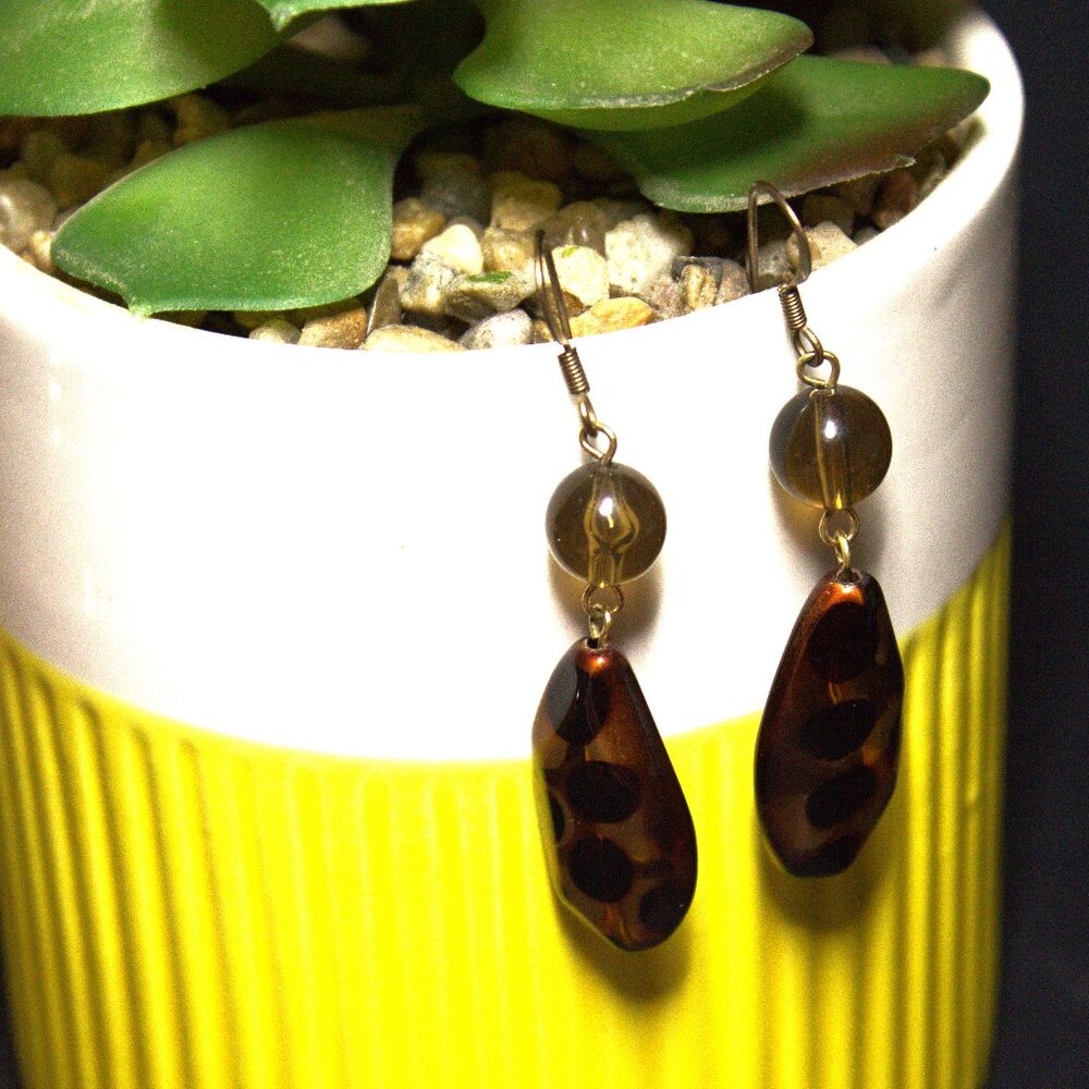 Brown and Gold Lepard Print Earrings